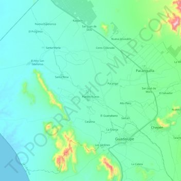 Mapa topográfico Pueblo Nuevo, altitud, relieve