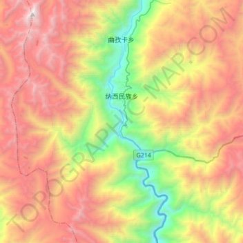Mapa topográfico 纳西民族乡, altitud, relieve