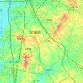 Mapa topográfico 新兴镇, altitud, relieve
