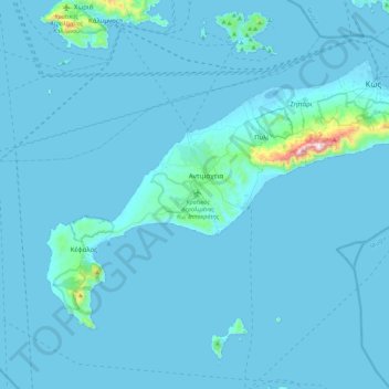 Mapa topográfico Κως, altitud, relieve