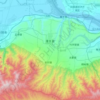 Mapa topográfico Tongguan County, altitud, relieve