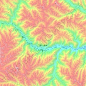 Mapa topográfico 工布江达镇, altitud, relieve