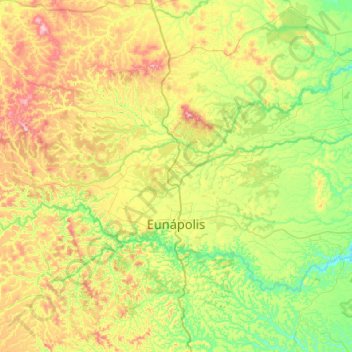 Mapa topográfico Eunápolis, altitud, relieve