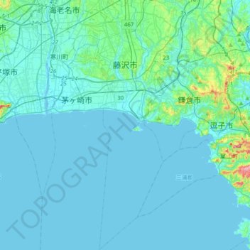 Mapa topográfico Fujisawa, altitud, relieve