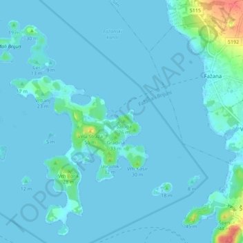 Mapa topográfico Islas Brioni, altitud, relieve