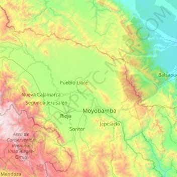 Mapa topográfico Moyobamba, altitud, relieve