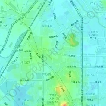 Mapa topográfico 解放路街道, altitud, relieve