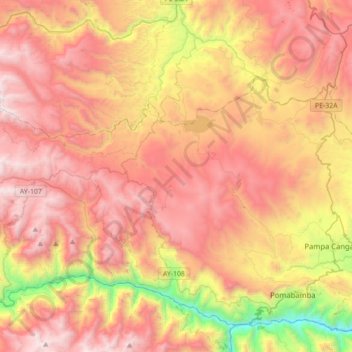 Mapa topográfico Chuschi, altitud, relieve