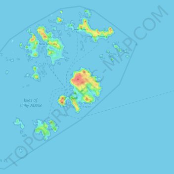 Mapa topográfico Scilly-Inseln, altitud, relieve