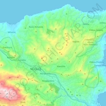 Mapa topográfico Neapoli Municipal Unit, altitud, relieve