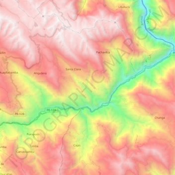 Mapa topográfico Rupac, altitud, relieve