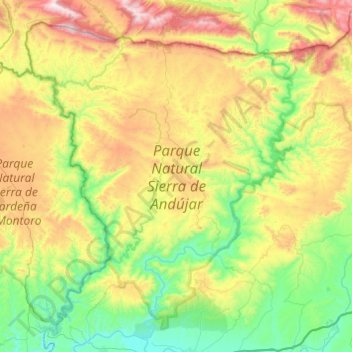Mapa topográfico Parque Natural Sierra de Andújar, altitud, relieve