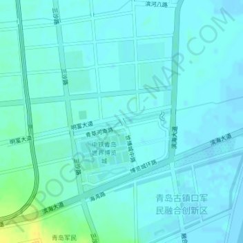 Mapa topográfico 青岛古镇口军民融合创新区, altitud, relieve
