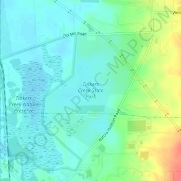 Mapa topográfico Tinkers Creek State Park, altitud, relieve