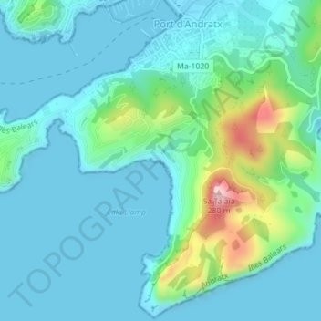 Mapa topográfico Cala Llamp, altitud, relieve