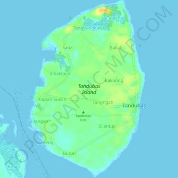 Mapa topográfico Tandubas Island, altitud, relieve