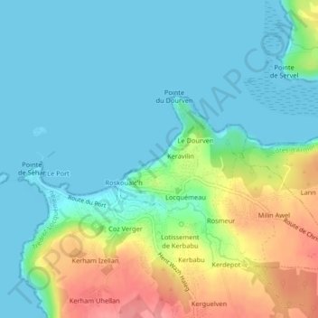 Mapa topográfico Plage de Notigou, altitud, relieve