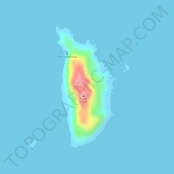 Mapa topográfico Y'ami Island, altitud, relieve