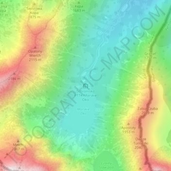 Mapa topográfico Schronisko PTTK Morskie Oko, altitud, relieve