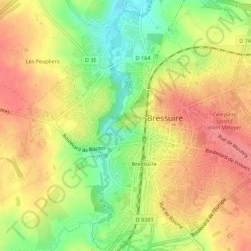 Mapa topográfico Château de Bressuire, altitud, relieve
