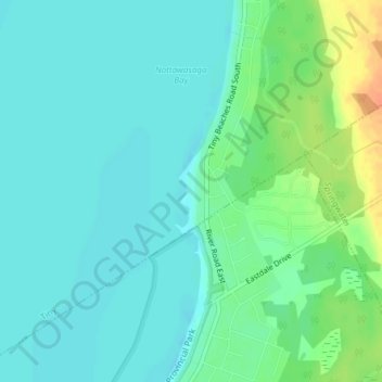 Mapa topográfico Allenwood Beach, altitud, relieve