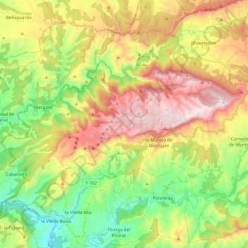 Mapa topográfico Parc Natural de la Serra de Montsant, altitud, relieve