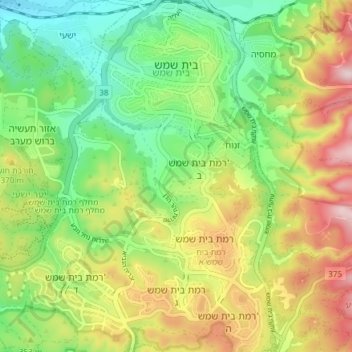 Mapa topográfico Bet Shemesh, altitud, relieve