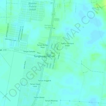 Mapa topográfico Kampung Baru Tongkang Pecah, altitud, relieve