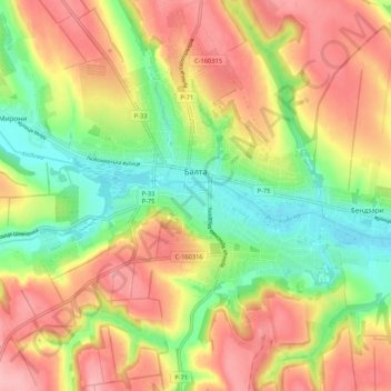 Mapa topográfico Balta, altitud, relieve