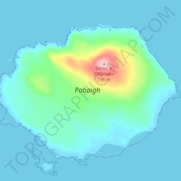 Mapa topográfico Pabaigh, altitud, relieve