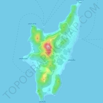 Mapa topográfico Ko Lan, altitud, relieve