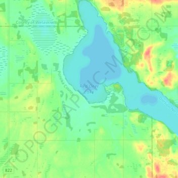 Mapa topográfico Red Deer Lake, altitud, relieve