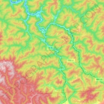 Mapa topográfico Dry Fork, altitud, relieve