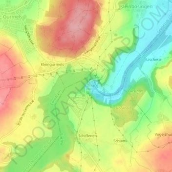 Mapa topográfico Staudamm Schiffenen, altitud, relieve