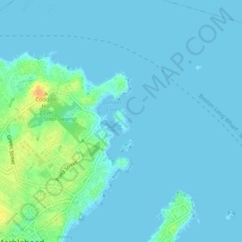 Mapa topográfico Brown Island, altitud, relieve