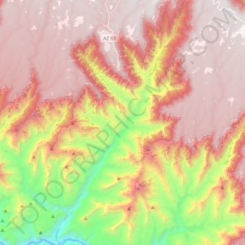 Mapa topográfico Bright Angel Canyon, altitud, relieve
