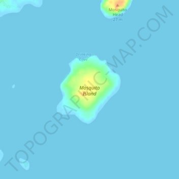 Mapa topográfico Mosquito Island, altitud, relieve