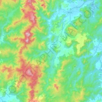 Mapa topográfico Tairua, altitud, relieve