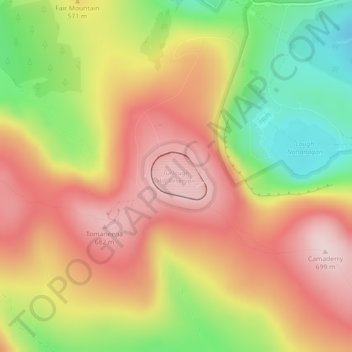 Mapa topográfico Turlough Hill Reservoir, altitud, relieve