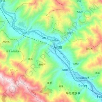 Mapa topográfico 白龙江, altitud, relieve