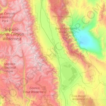 Mapa topográfico Owens Valley, altitud, relieve