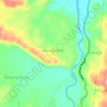Mapa topográfico Lesung Batu, altitud, relieve