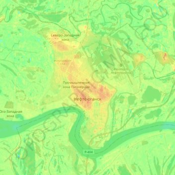 Mapa topográfico Nefteyugansk, altitud, relieve