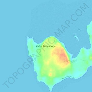 Mapa topográfico Pulau Kai Tanimbar, altitud, relieve