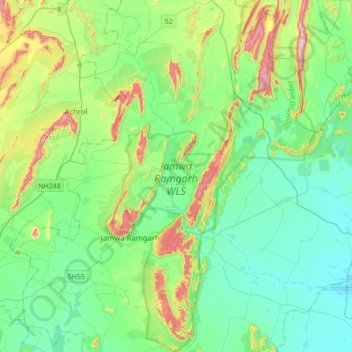 Mapa topográfico Jamwa Ramgarh WLS, altitud, relieve
