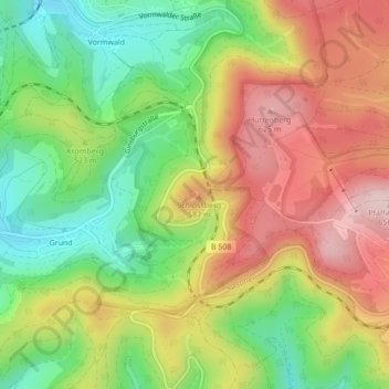 Mapa topográfico Ginsburg, altitud, relieve