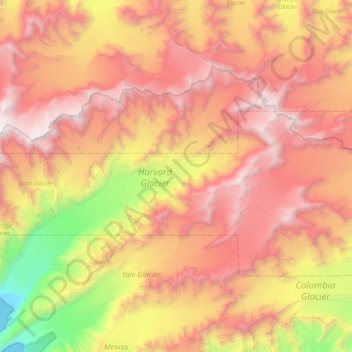 Mapa topográfico Harvard Glacier, altitud, relieve