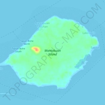 Mapa topográfico Mantabuan Island, altitud, relieve
