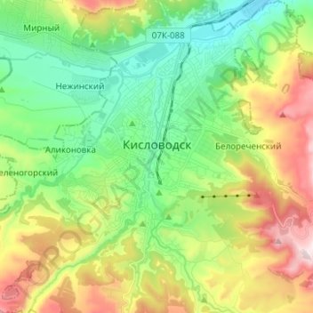 Mapa topográfico Kislovodsk, altitud, relieve