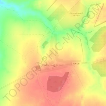 Mapa topográfico Мокрый Корь, altitud, relieve